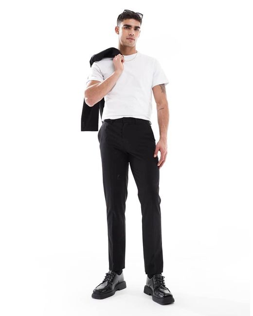 Pantalones De Traje Negros De Corte Slim De Tejido Ligero De Lana Peinada Lavable De ASOS de hombre de color White