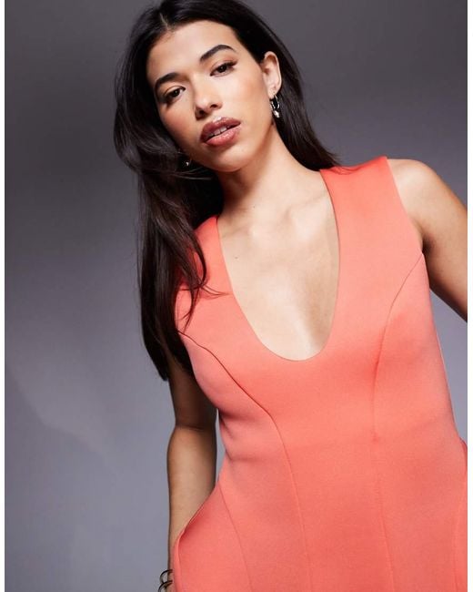 ASOS Gray Sculpted Mini Dress With Scoop Neck