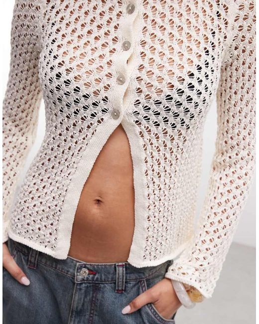 ASOS White Knitted Crochet Longline Cardigan