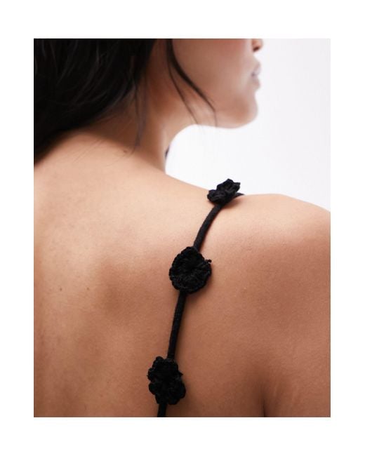 TOPSHOP Black Floral Strappy Linen Mini Dress