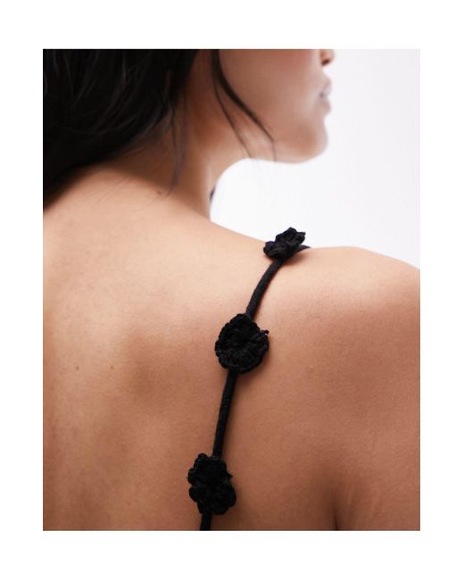 TOPSHOP Black – leinen-minikleid mit geblümten riemchenträgern