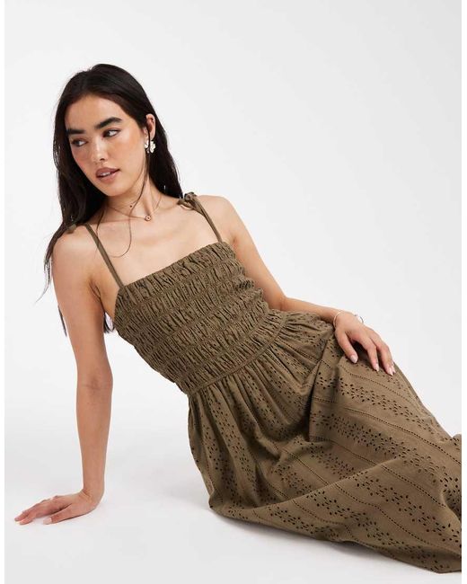 Miss Selfridge Natural Strappy Broderie Maxi Dress