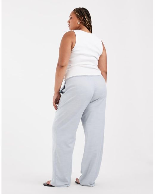ASOS Blue Asos Design Curve Satin Wide Leg Pull On Trouser In