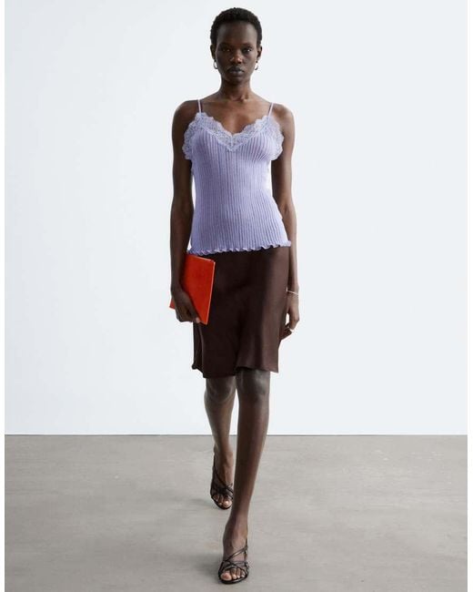 & Other Stories White Knit Cami With Lace Neckline Detail