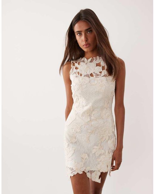 ASOS Natural Floral And Lace Applique Mini Wedding Dress