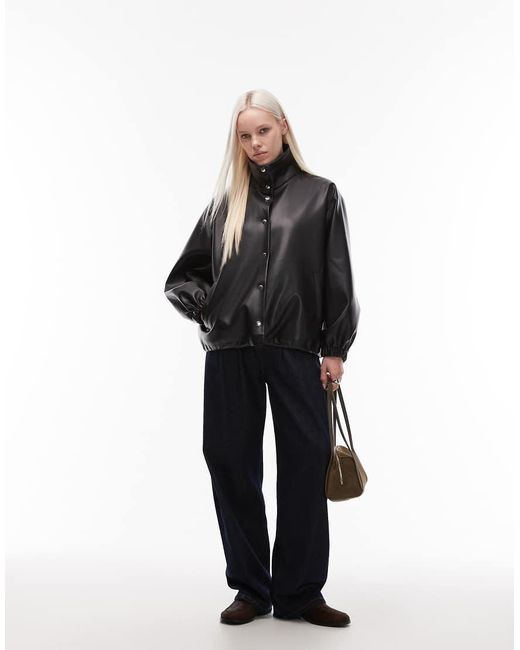 ASOS Black Faux Leather Funnel Neck Jacket