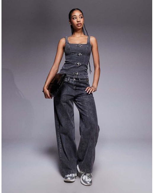 Liquor N Poker Blue Denim Corset Co-Ord With Buckle Detail