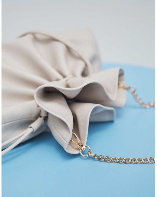 ASOS White Ruched Resin Ball Pouch Clutch Bag With Detachable Shoulder Strap