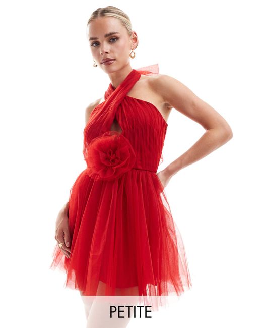 LACE & BEADS Red Rosette Mini Dress