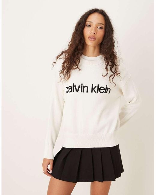 Calvin Klein White Logo Knit Jumper
