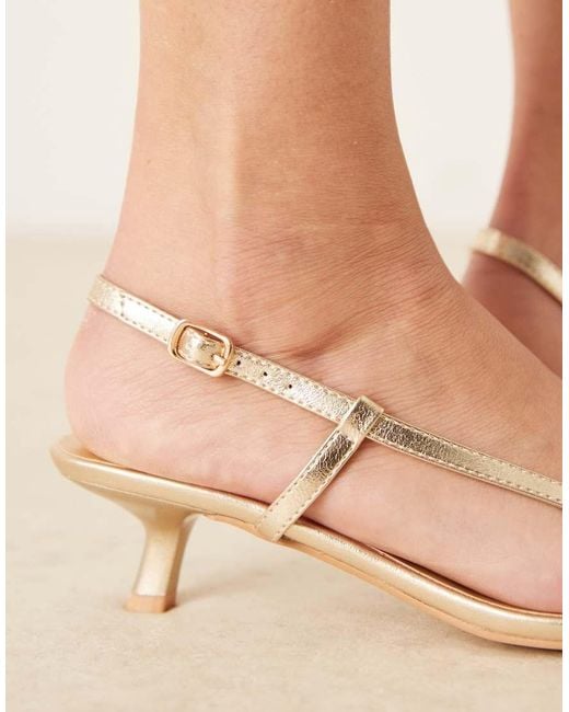Glamorous Natural Kitten Heeled Strappy Sandals