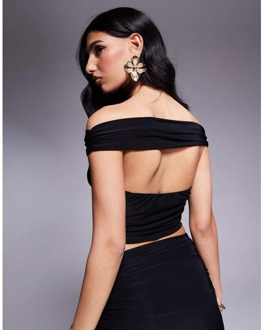 Missy Empire Black Slinky Bardot Cutout Crop Top Co-ord