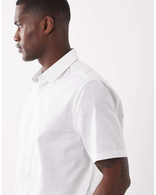 ASOS White Regular Fit Smart Linen Blend Shirt for men