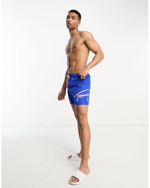 Tommy Hilfiger Signature Medium Drawstring Swim Shorts in Blue for Men |  Lyst