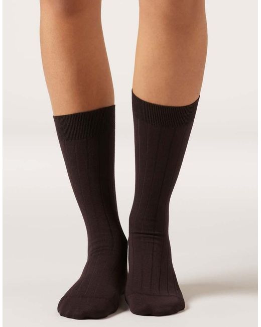 Calzedonia Black Ribbed Mid-Calf Socks