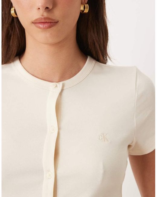 Calvin Klein White Ribbed Button Up Top