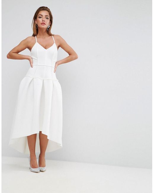 ASOS White Asos Premium Scuba Corset Drop Waist Midi Dress