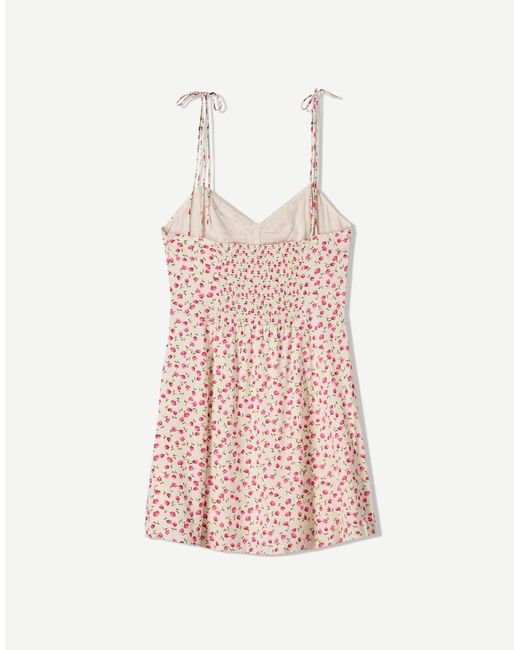 Bershka Mini-Jurk Met Bandjes En Print in het Pink