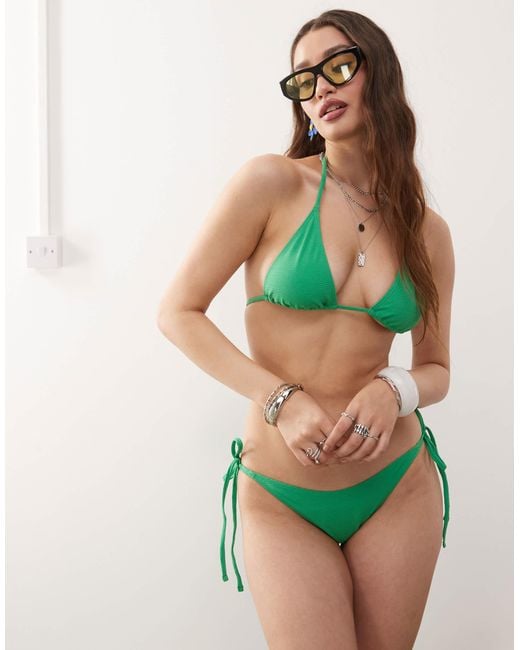 Weekday Green Crinkle Triangle Bikini Top
