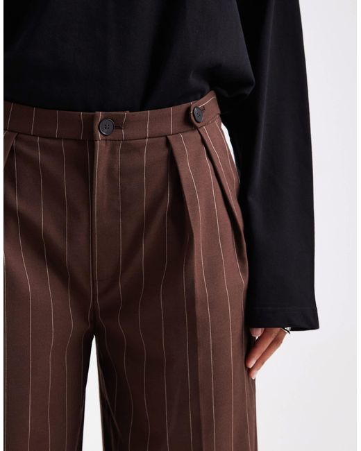 ASOS Brown Tailored Wide Leg Trousers With Tab Detail Trousers