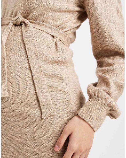 Mama.licious Natural Mamalicious Maternity Knitted Belted Blouson Sleeve Maxi Dress