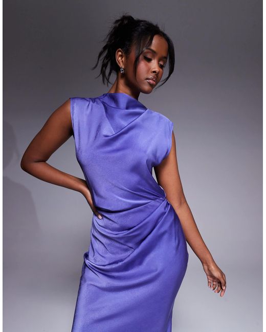 ASOS Purple – hochgeschlossenes satin-midikleid