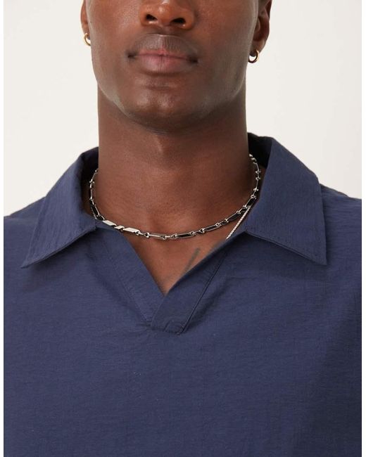 ASOS Blue Boxy Oversized Textured Polo Shirt for men