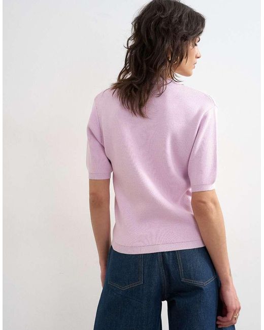 TOPSHOP Pink Knit High V Neck Top
