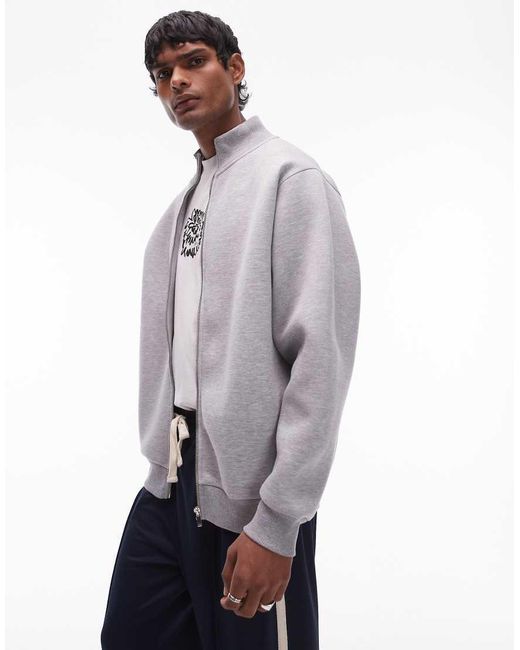 Sudadera Gris Jaspeado Extragrande Con Cremallera De Tejido Grueso Efecto Neopreno De Topman de hombre de color Black