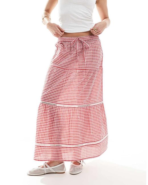 Wednesday's Girl Pink Gingham Tie Midaxi Skirt