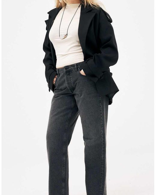 NA-KD Blue Way Mid Waist Straight Jeans