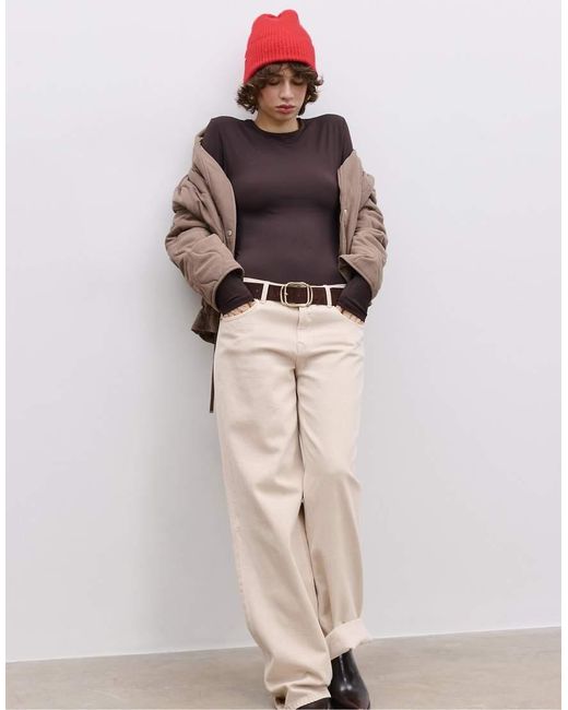 Stradivarius Brown Long Sleeve Polyamide Bodysuit