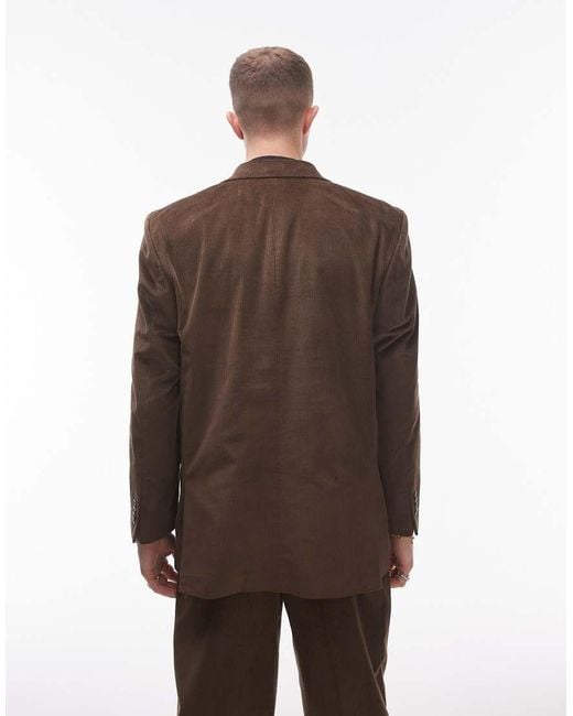 Topman Brown Oversized Double Breasted Cord Suit Jacket for men