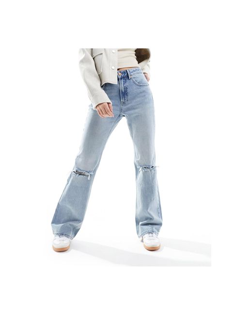 Stradivarius Blue Flare Straight Jean With Rips