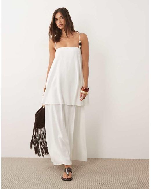 4th & Reckless Blue Linen Look Bead Detail Double Layered Side Split Maxi Dress