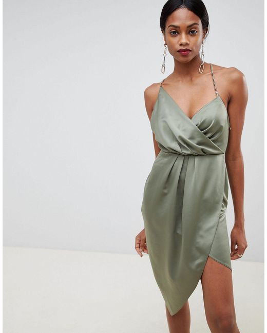 Green Wrap Satin Dress Factory Sale, 55 ...