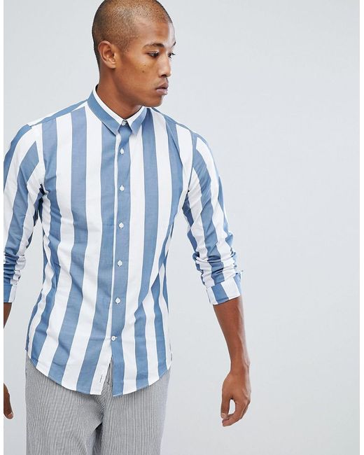 Lindbergh Wide Striped Shirt In Dusty Blue for men