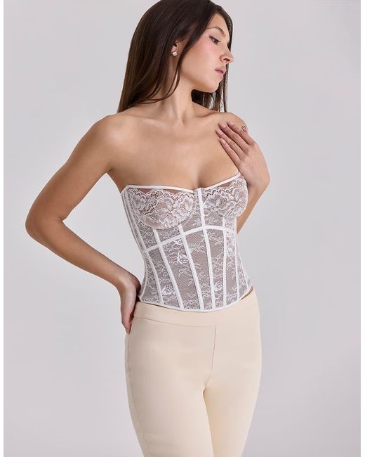 House Of Cb Natural Ayana Lace Boned Corset Top