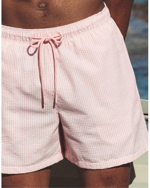 Pull&Bear Brown Seersucker Swim Shorts for men
