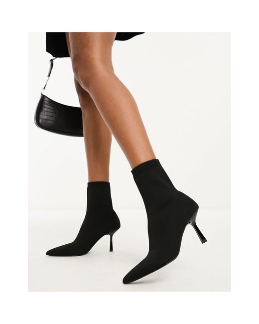 ASOS Black Rosetta Kitten Heel Sock Boots