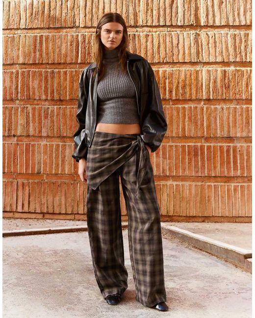 Bershka Brown Tailored Fit Scarf Trousers