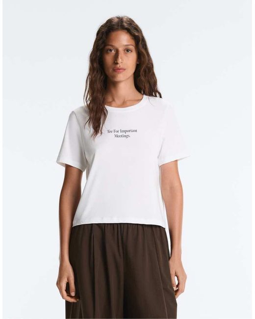 Oysho White Cotton Blend Short-sleeved T-shirt With Slogan