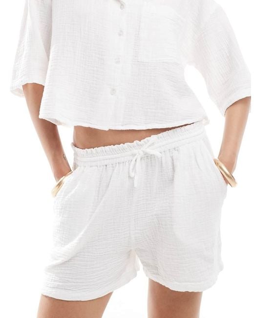 Mango White Cheesecloth Co-ord Shorts