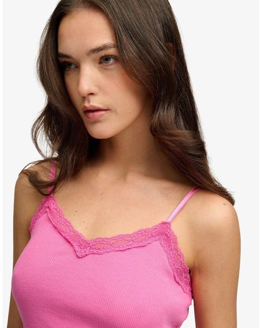 Superdry Red Essential Lace Trim Cropped Cami Top