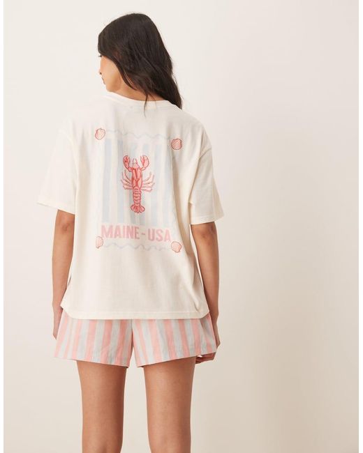 ASOS Pink Oversized Graphic Tee & Woven Striped Boxer Shorts Pajama Set