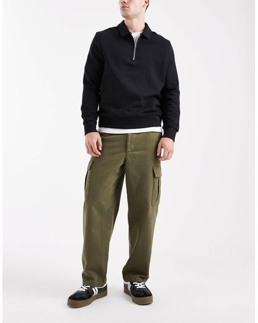ASOS Black Relaxed Tapered Cargo Trousers for men