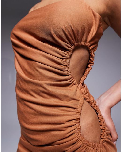 ASOS Gray Linen Look Drapey Cami Midaxi Dress With Channeled Cut Out Detail