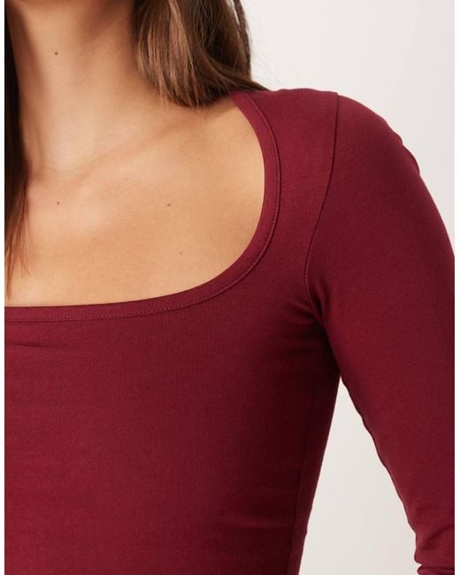 JJXX Red Square Neck Long Sleeve Top