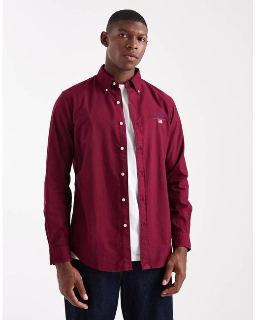 Polo Ralph Lauren Red Sport Capsule Small Flag Logo Custom Fit Garment Dyed Oxford Shirt for men