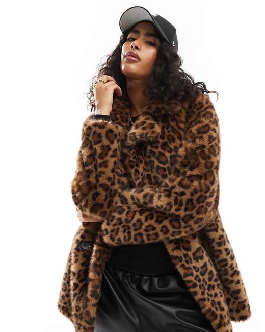 Bershka Brown Longline Faux Fur Coat